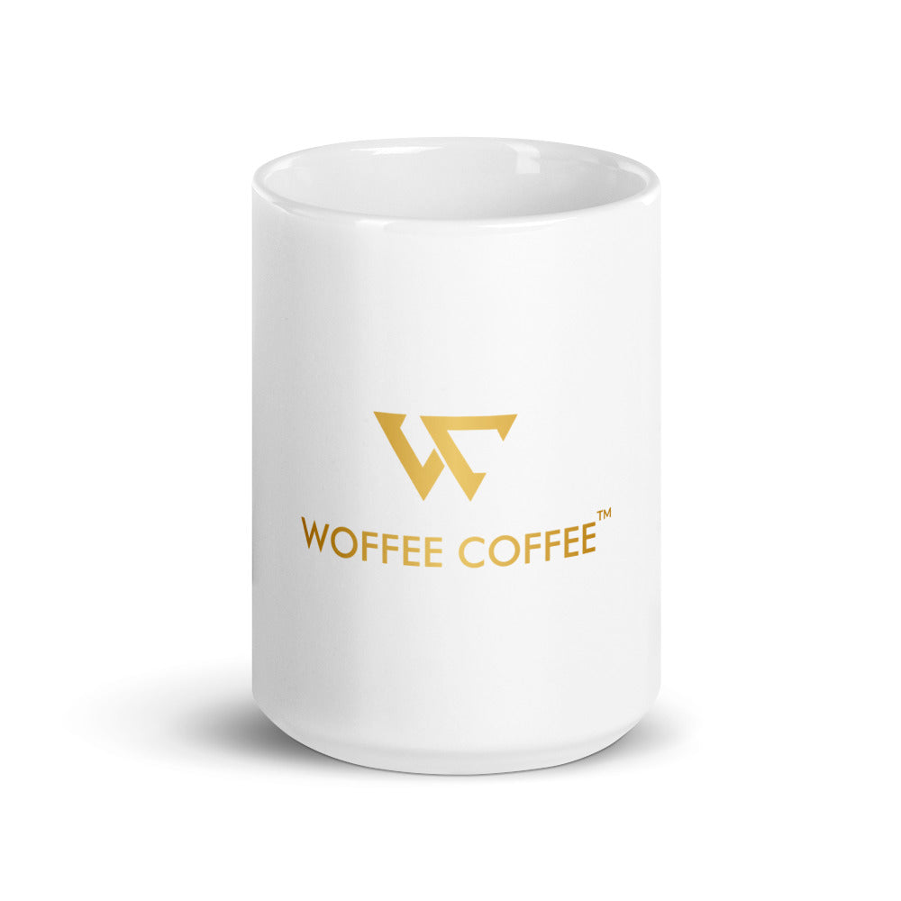 White glossy WOFFEE COFFEE Logo Mug