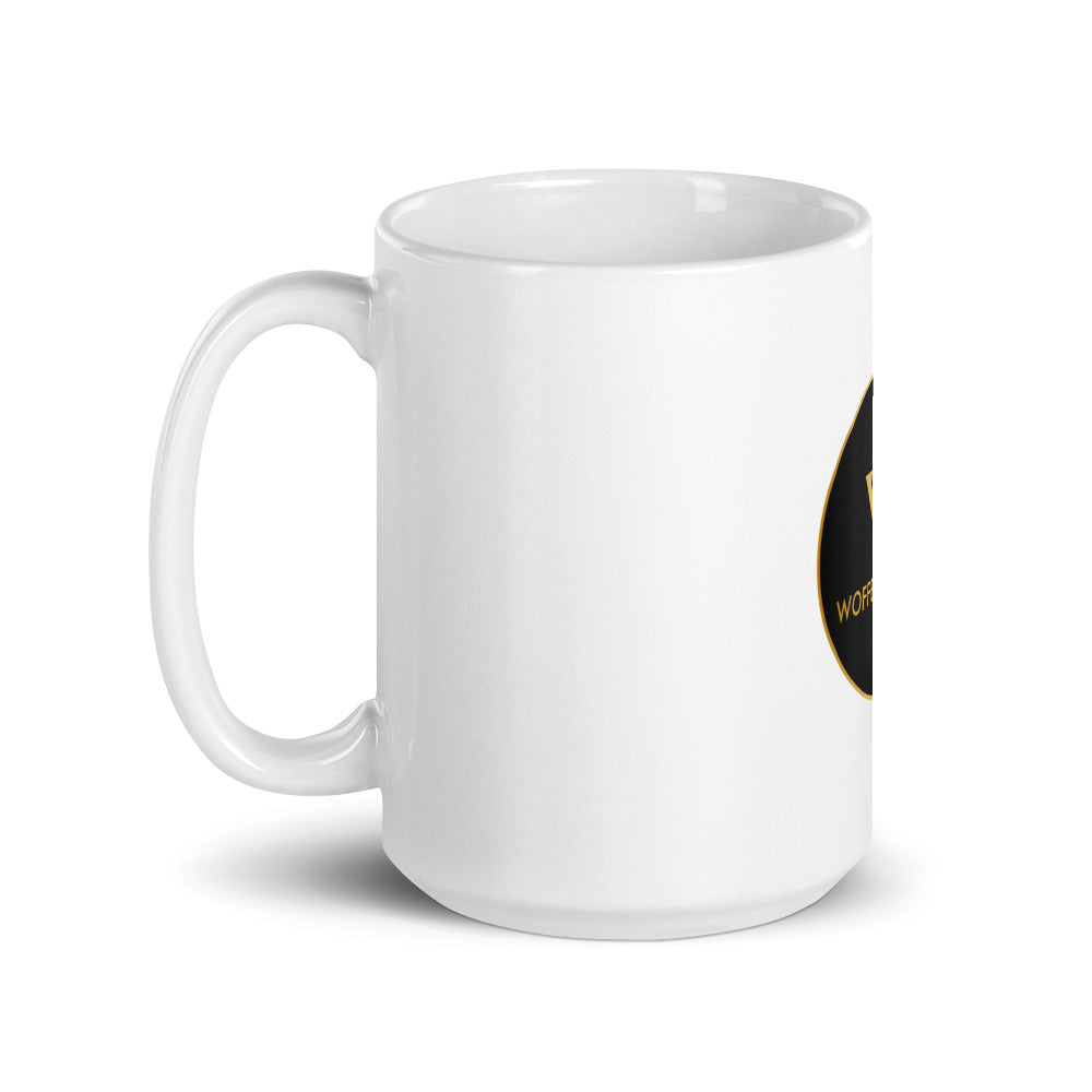 White glossy WOFFEE COFFEE Circle Logo Mug