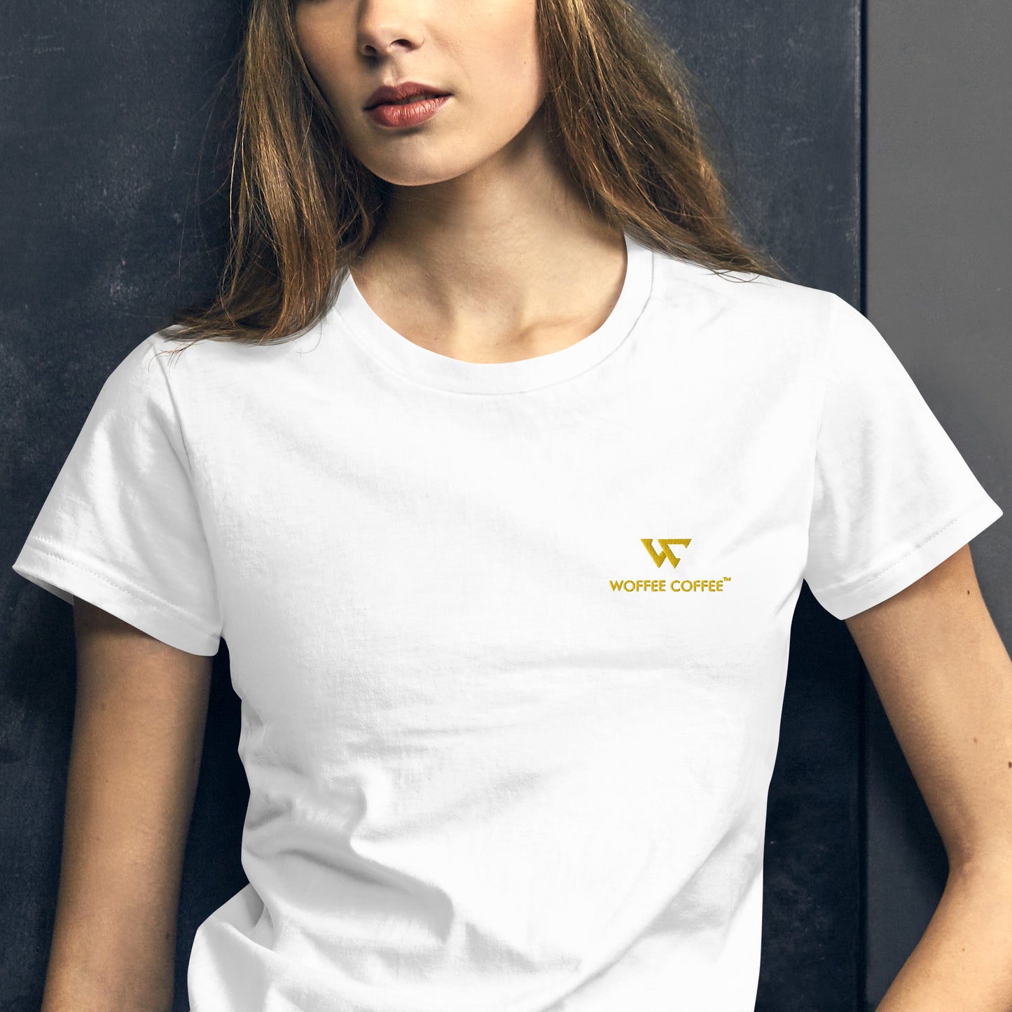 Women's WOFFEE COFFEE Logo Embroidery Short Sleeve T-Shirt